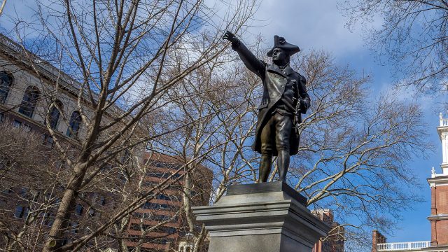 Commodore Barry statue in front of Independence Hall in Philadelphia, philadelphia educational tours